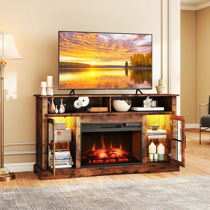Meuble TV rustique avec foyer électrique pour téléviseur jusqu'à 127 cm