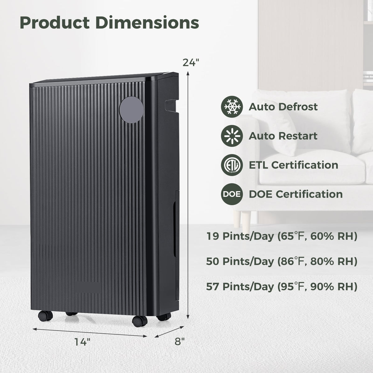 Déshumidificateur intelligent 27 L pour sous-sol