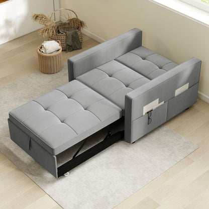 Convertible Velvet Chair Bed with USB Charging