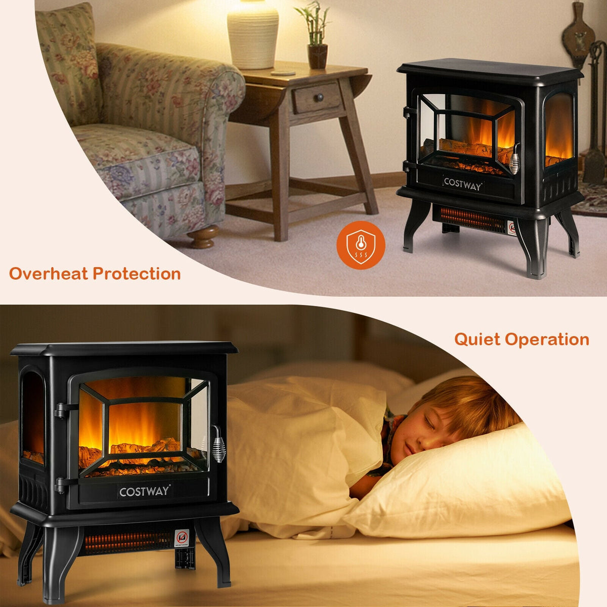 Poêle foyer électrique autoportant à flammes réalistes