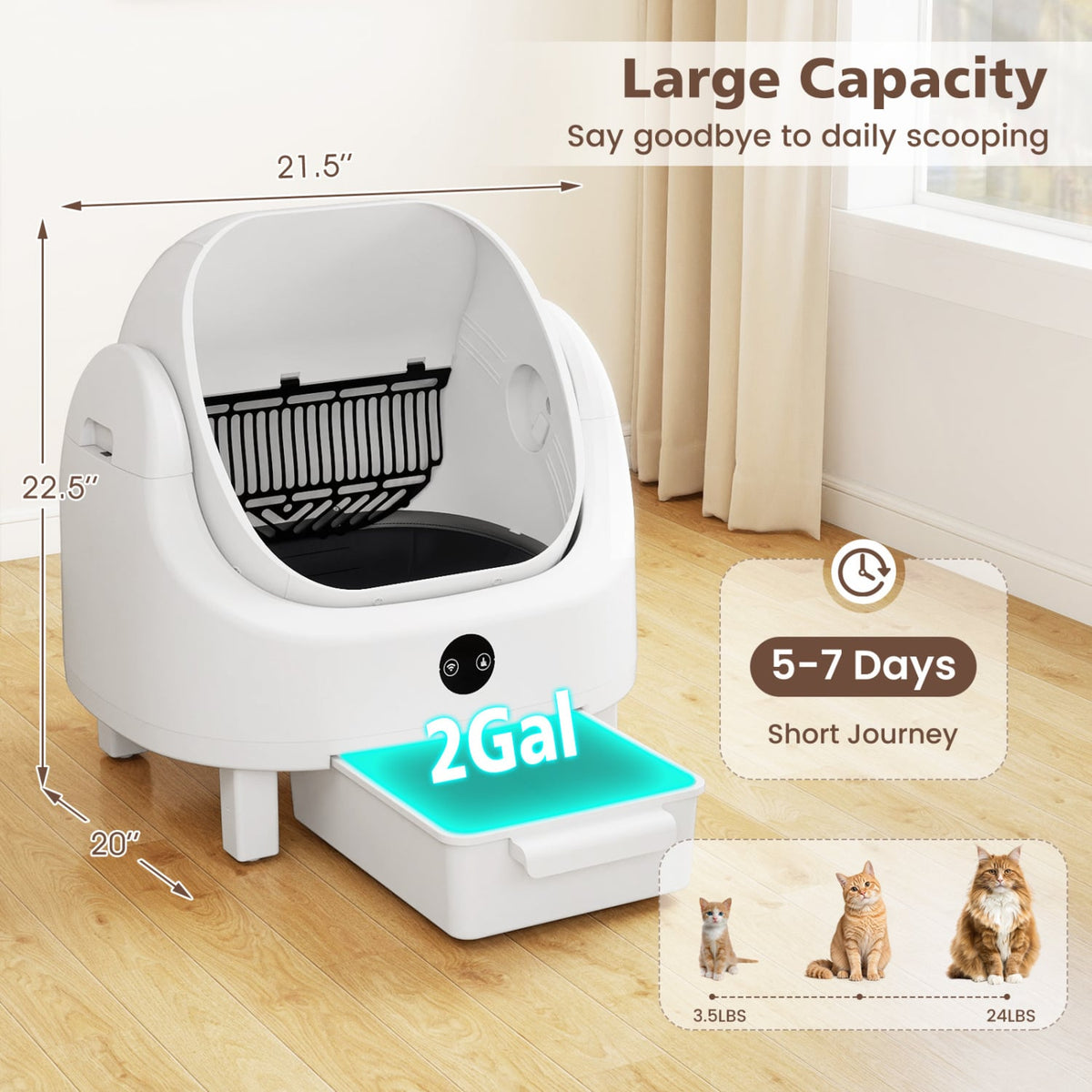 Bac à litière autonettoyant intelligent pour chats avec application