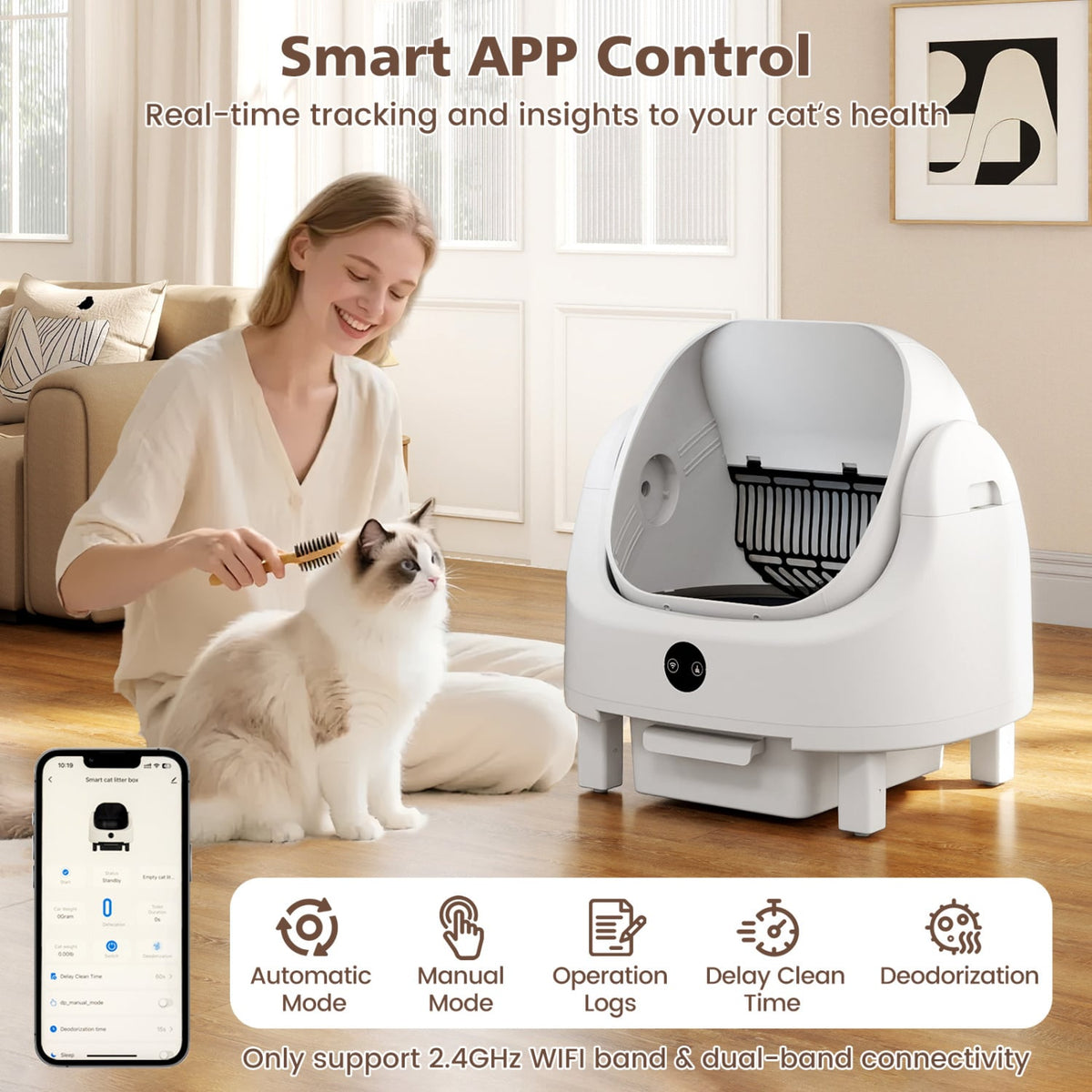 Bac à litière autonettoyant intelligent pour chats avec application