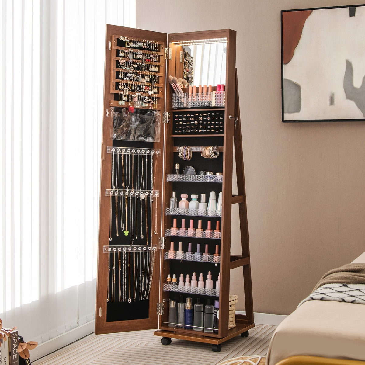 Armoire à bijoux verrouillable avec miroir de maquillage