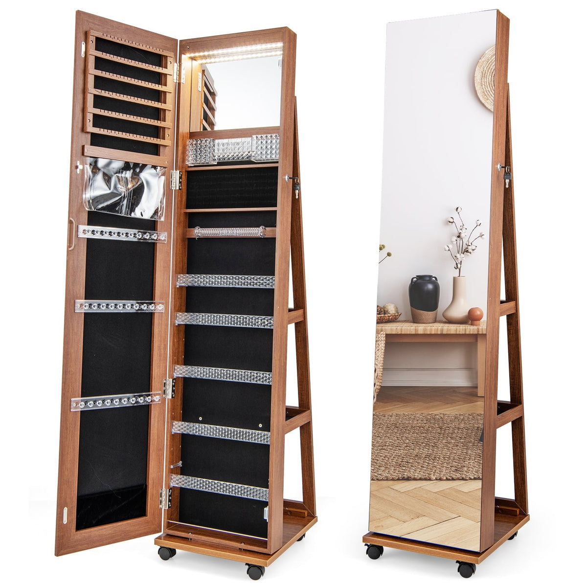 Armoire à bijoux verrouillable avec miroir de maquillage