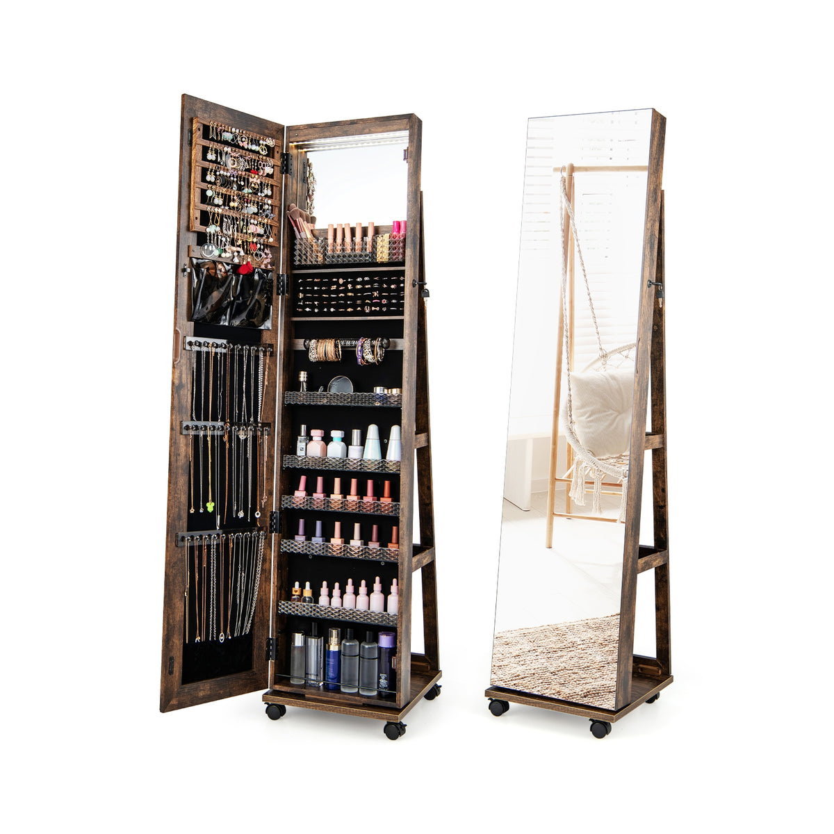 Armoire à bijoux verrouillable avec miroir de maquillage