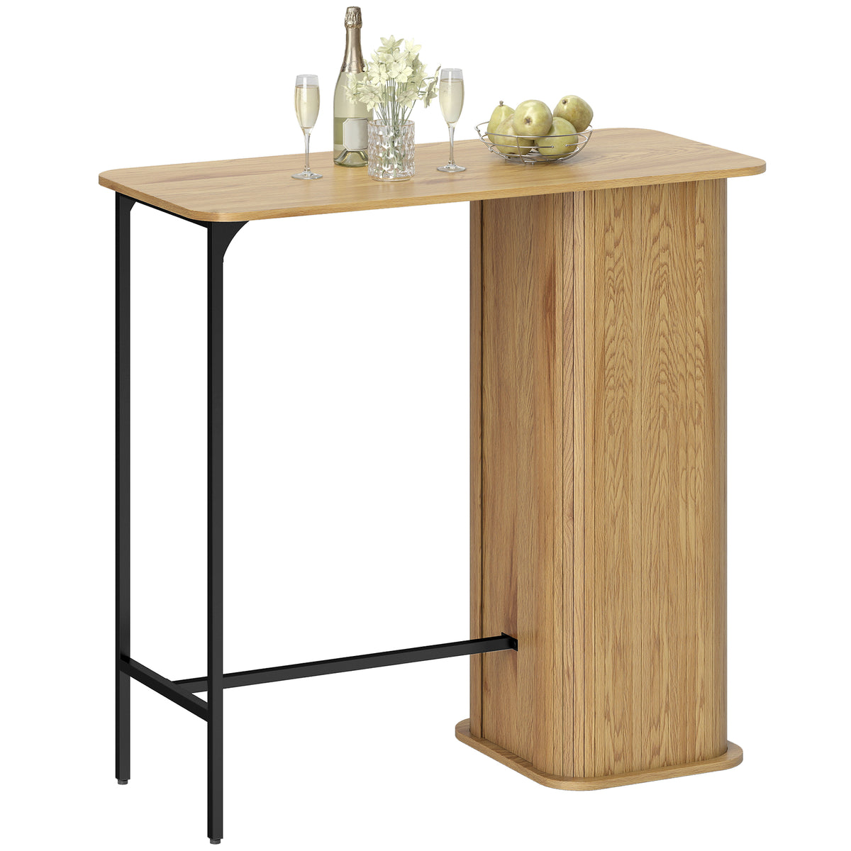 Tambour Bar Table 3 Side Shelves Rectangular Metal Frame