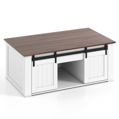 Table basse relevable plateau élévateur avec porte de grange 120 cm