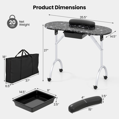 Table à manucure portable pliable avec tiroir et coussin
