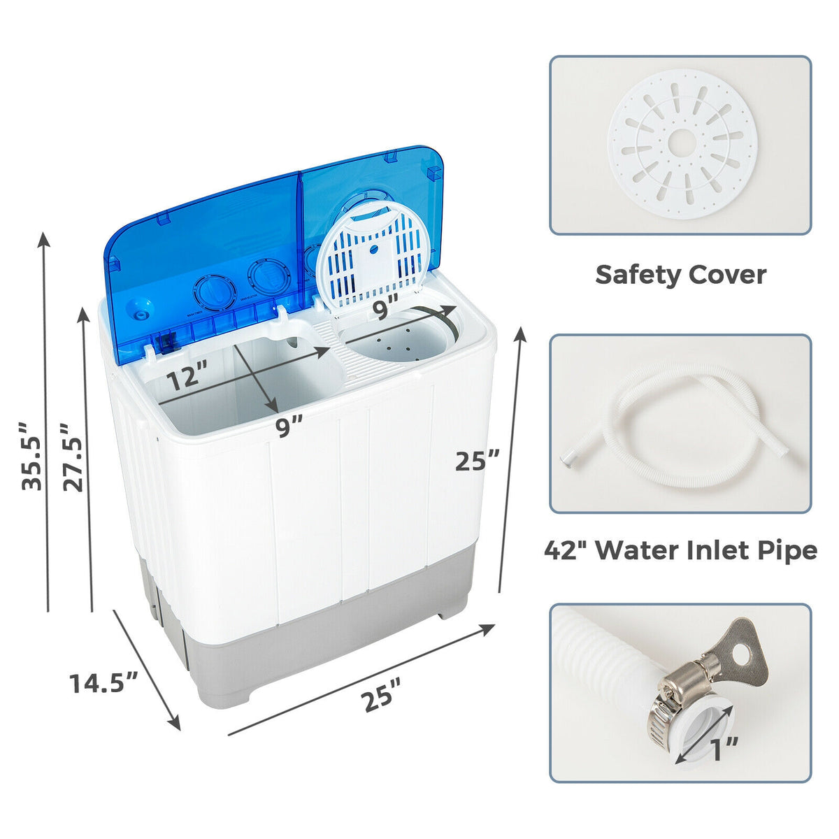 Machine à laver portable double cuve 10 kg