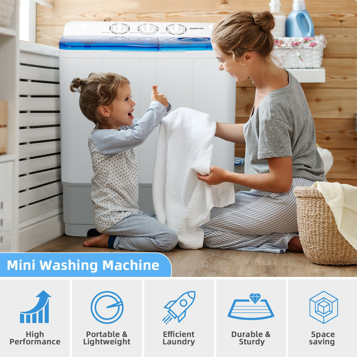 Machine à laver portable double cuve 10 kg