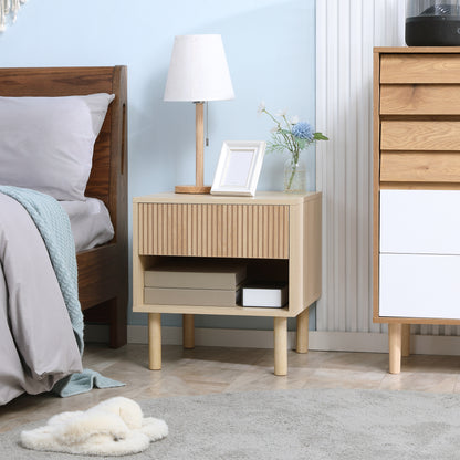 Bedside Table with Drawer and Open Shelf