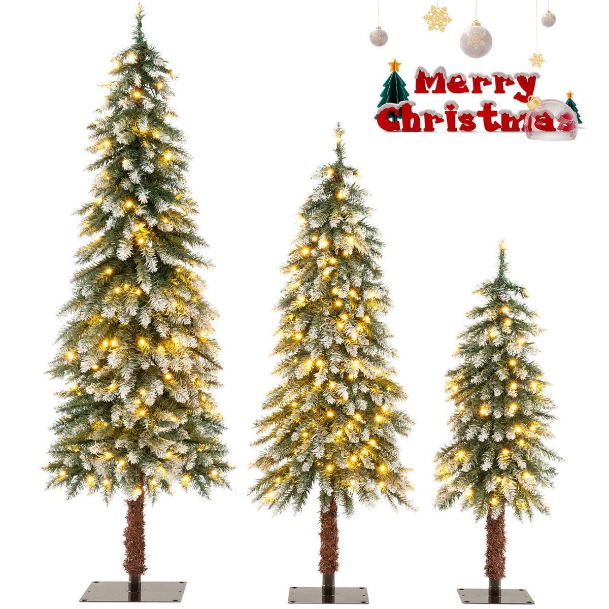 Arbre de Noël enneigé artificiel — Lot de 3