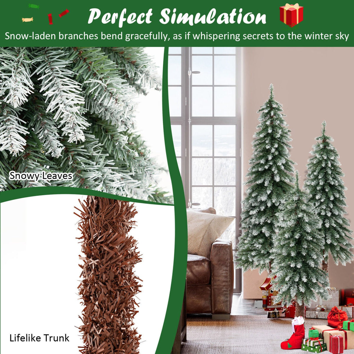 Arbre de Noël enneigé artificiel — Lot de 3