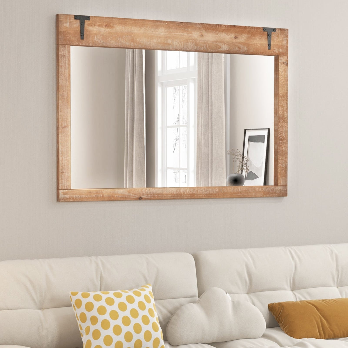 Miroir mural style porte de grange rustique 99 x 70 cm