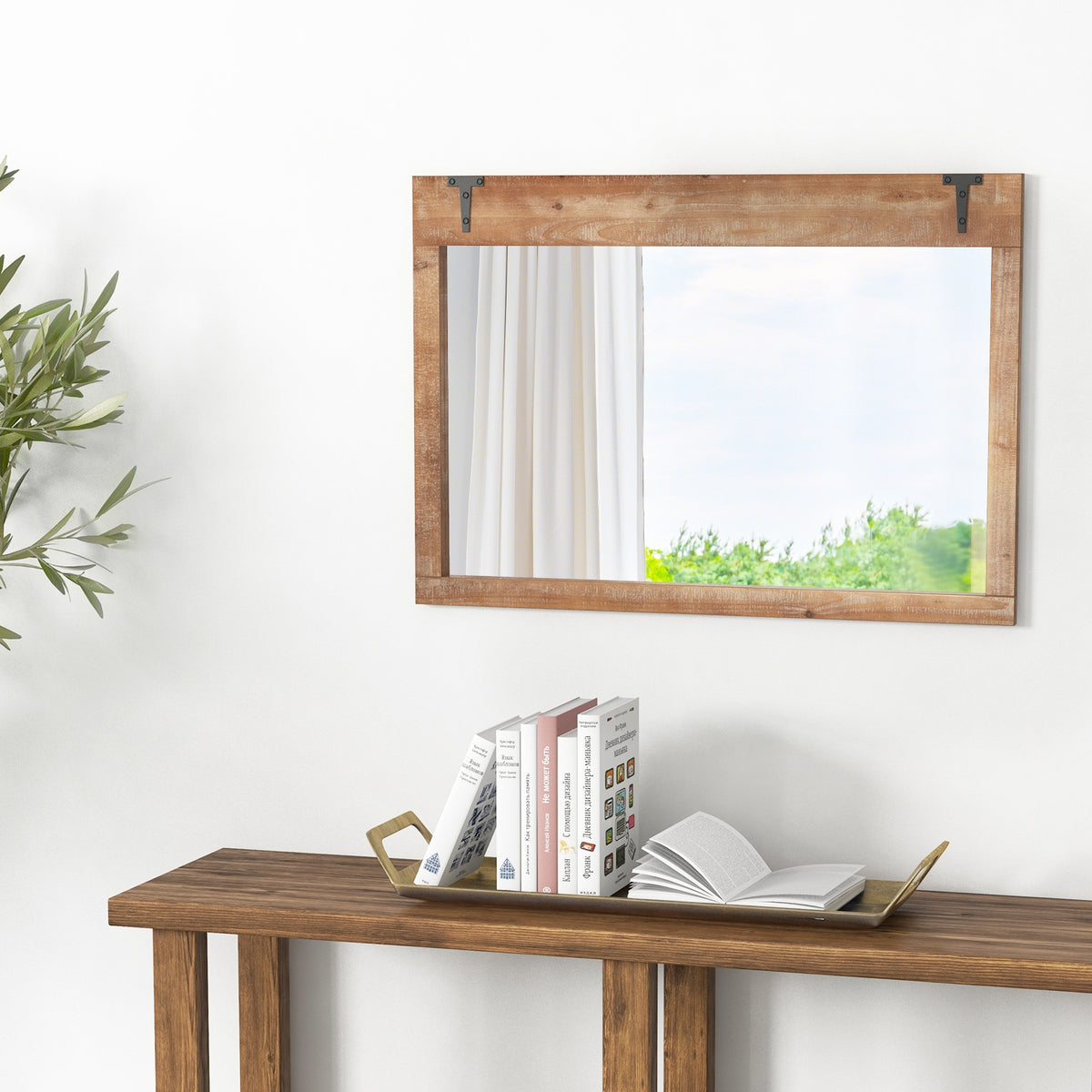 Miroir mural style porte de grange rustique 99 x 70 cm