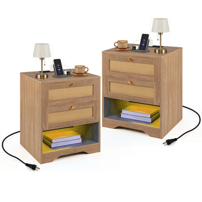 Ensemble de 2 tables de chevet avec station de charge et DEL