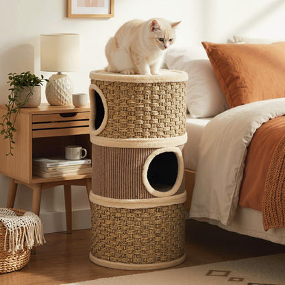 Condo pour chat 3 étages avec griffoir en sisal 71 cm