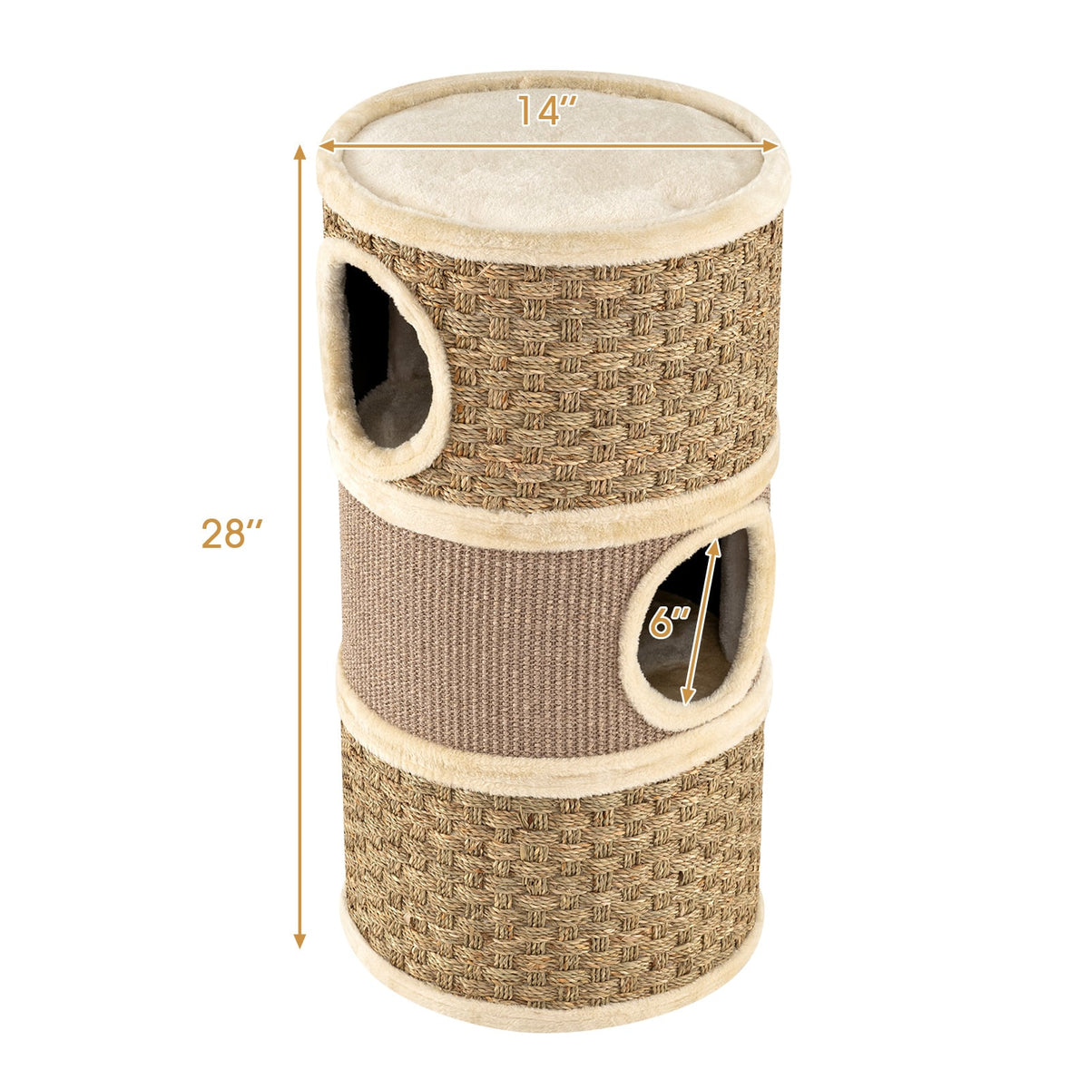 Condo pour chat 3 étages avec griffoir en sisal 71 cm