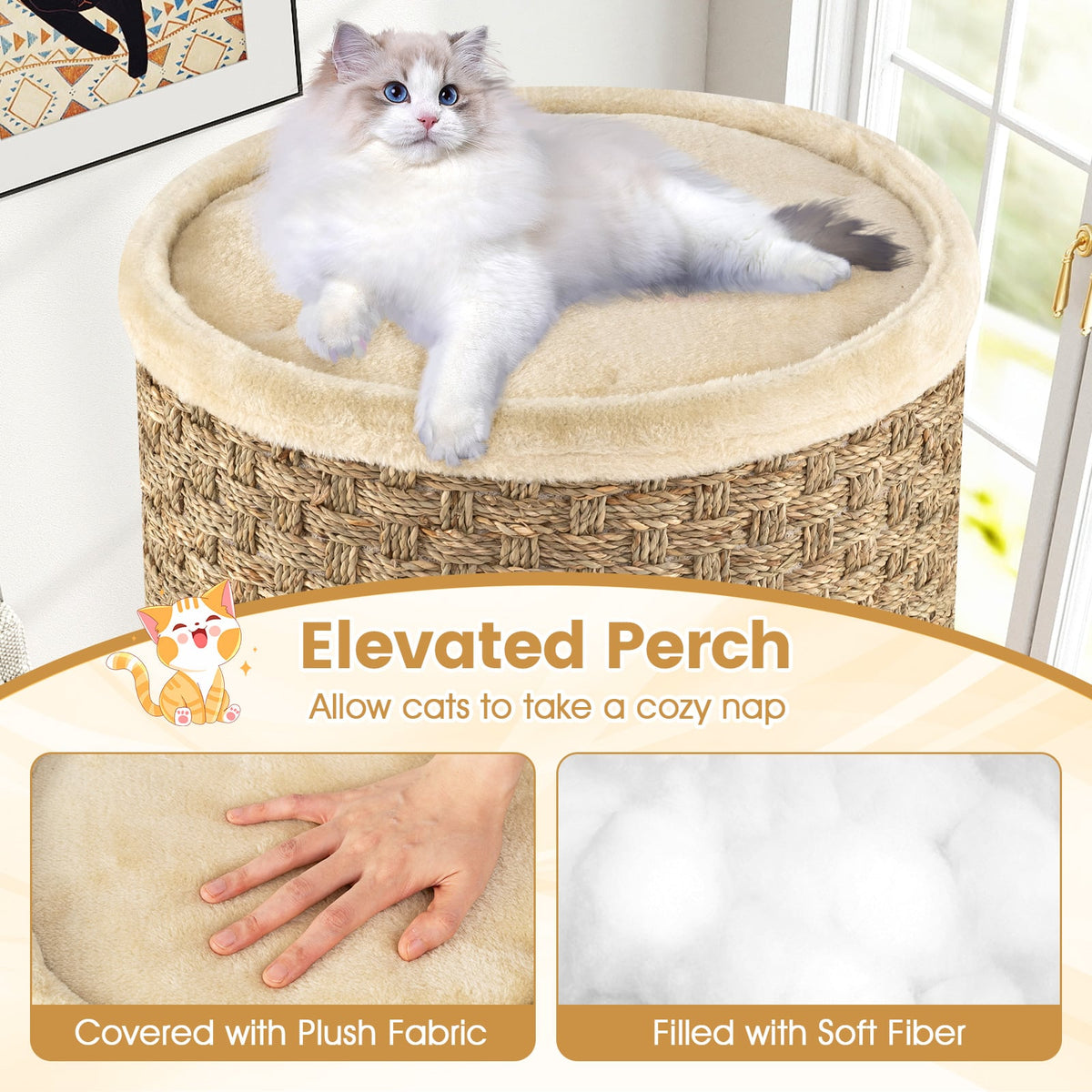 Condo pour chat 3 étages avec griffoir en sisal 71 cm