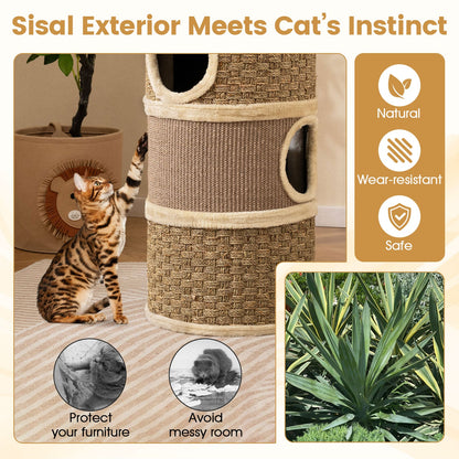 Condo pour chat 3 étages avec griffoir en sisal 71 cm