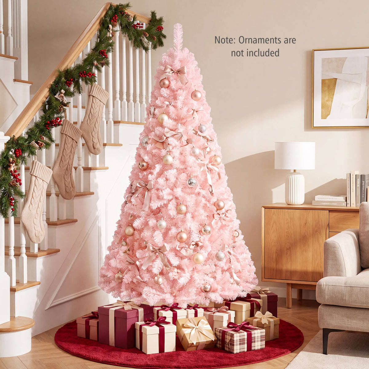 Arbre de Noël artificiel rose et feuillu