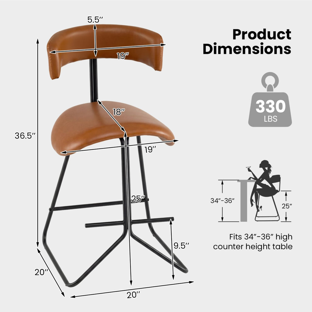Tabourets de comptoir modernes rembourrés — Lot de 2