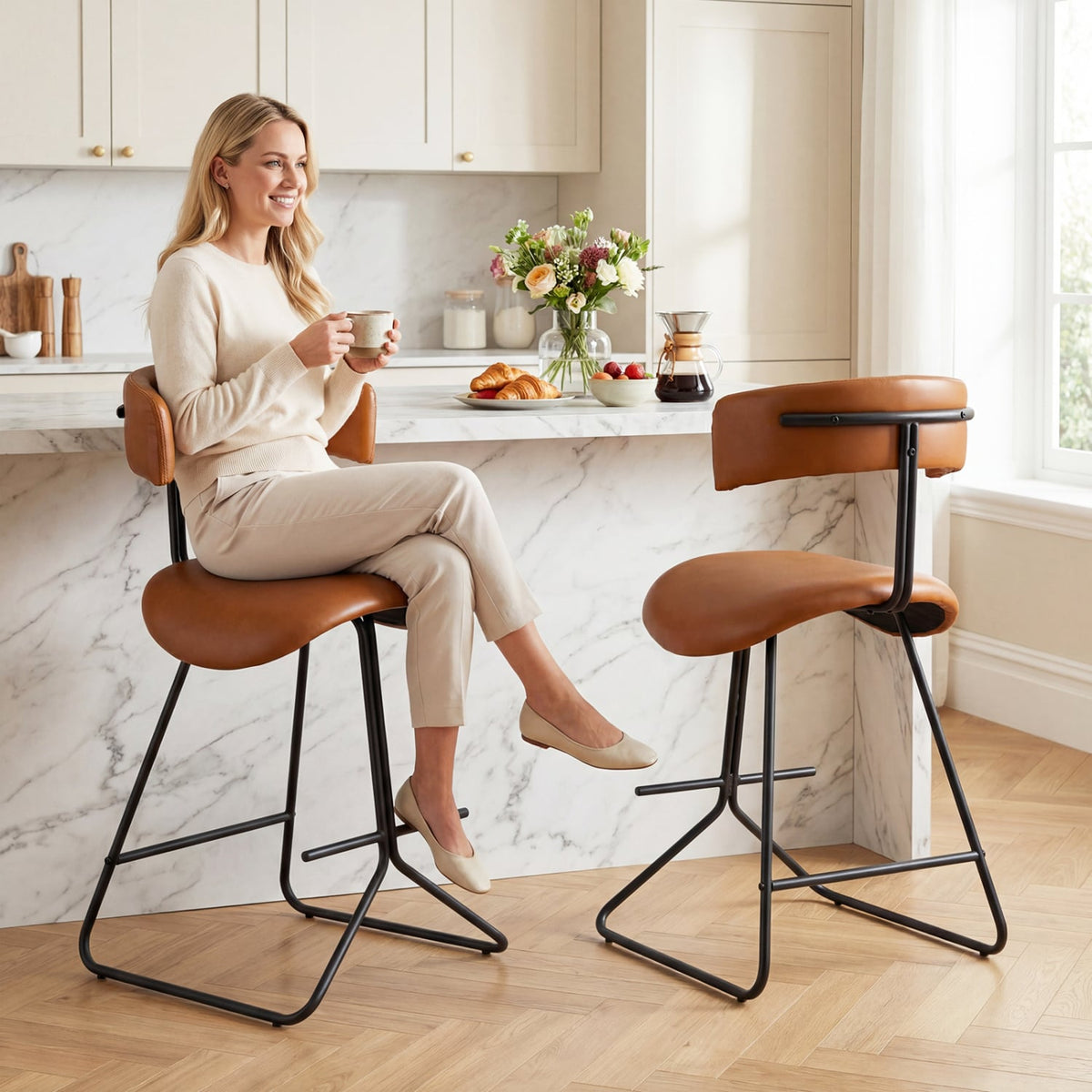 Tabourets de comptoir modernes rembourrés — Lot de 2