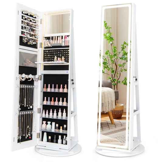 Armoire à bijoux 4-en-1 pivotante avec miroir et DEL réglables