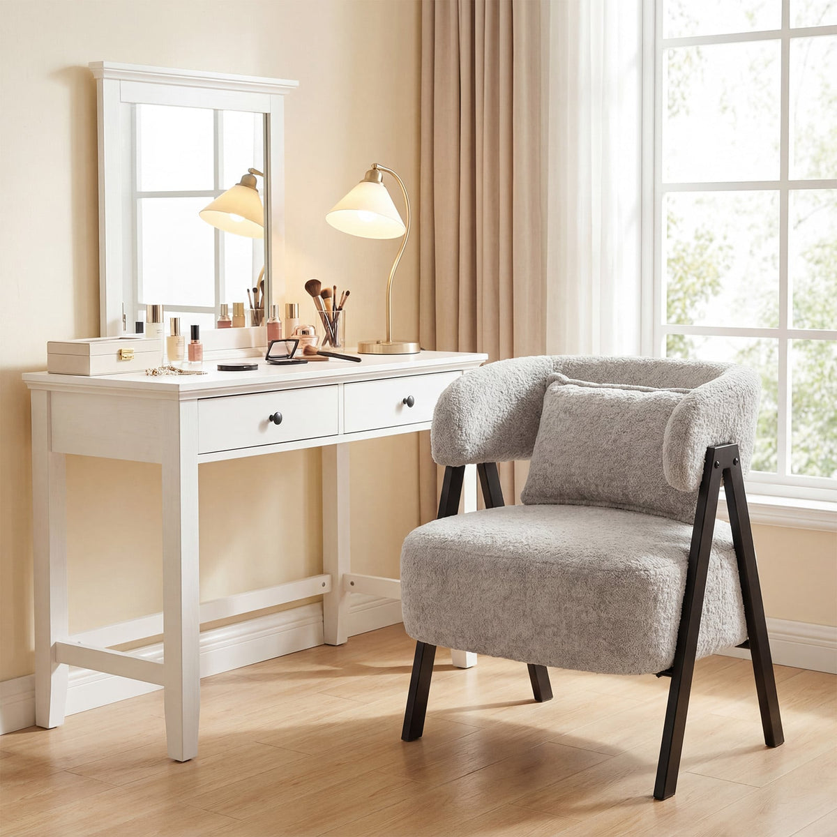 Fauteuil d'appoint tonneau en fausse fourrure de lapin