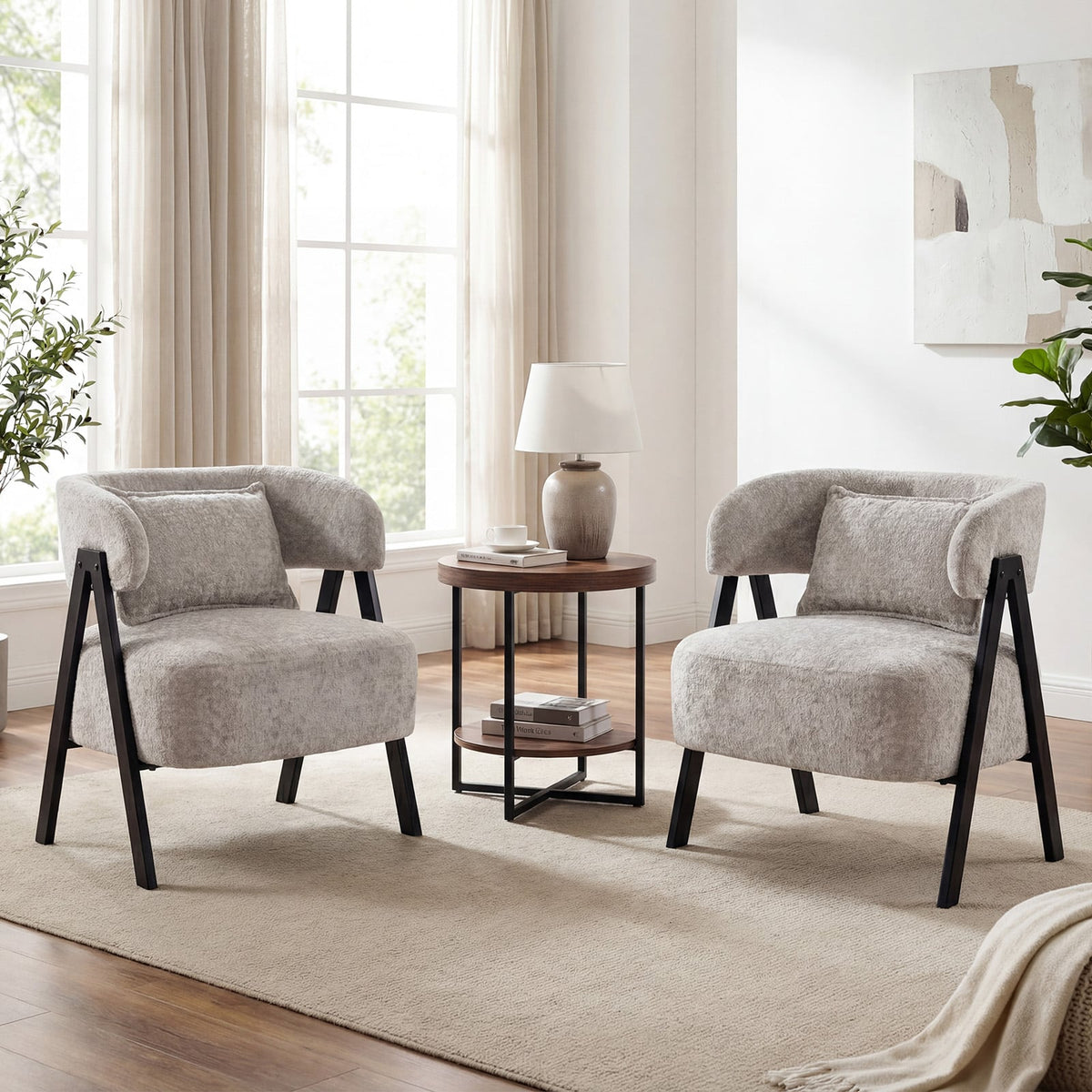Fauteuil d'appoint tonneau en fausse fourrure de lapin