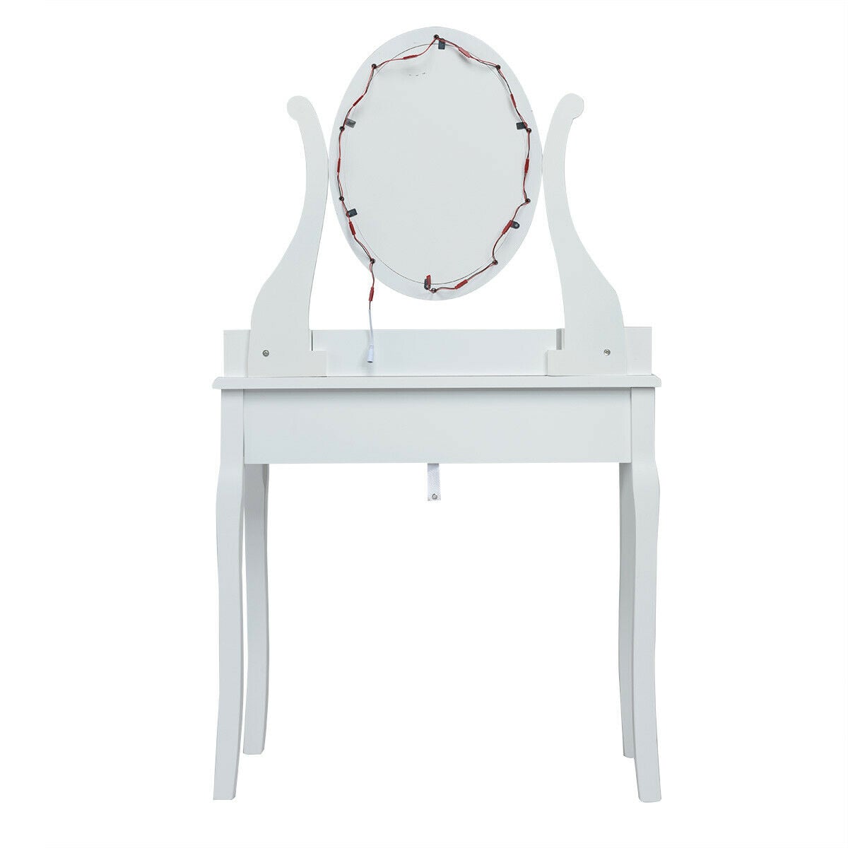 Coiffeuse à grand plateau, miroir à 10 lumières et tabouret rembourré