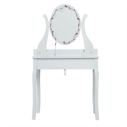 Coiffeuse à grand plateau, miroir à 10 lumières et tabouret rembourré
