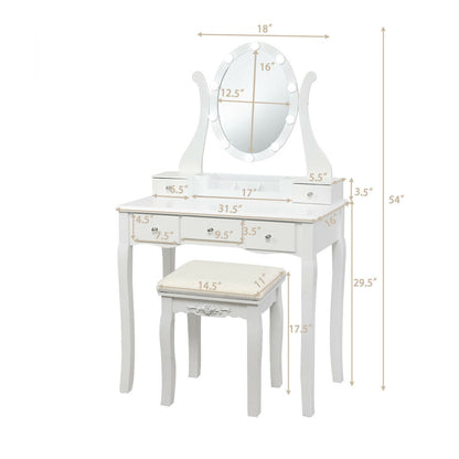 Coiffeuse à grand plateau, miroir à 10 lumières et tabouret rembourré