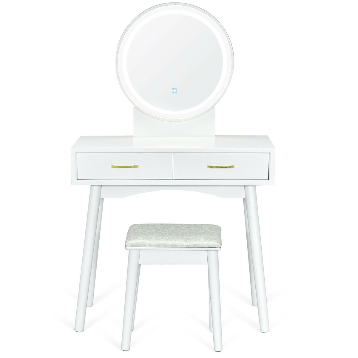 Coiffeuse avec miroir rond lumineux à 3 modes d'éclairage