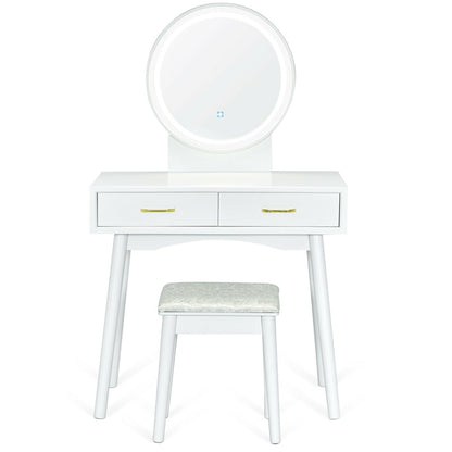 Coiffeuse avec miroir rond lumineux à 3 modes d'éclairage