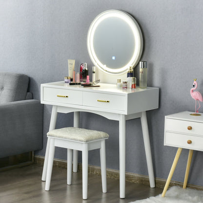 Coiffeuse avec miroir rond lumineux à 3 modes d'éclairage