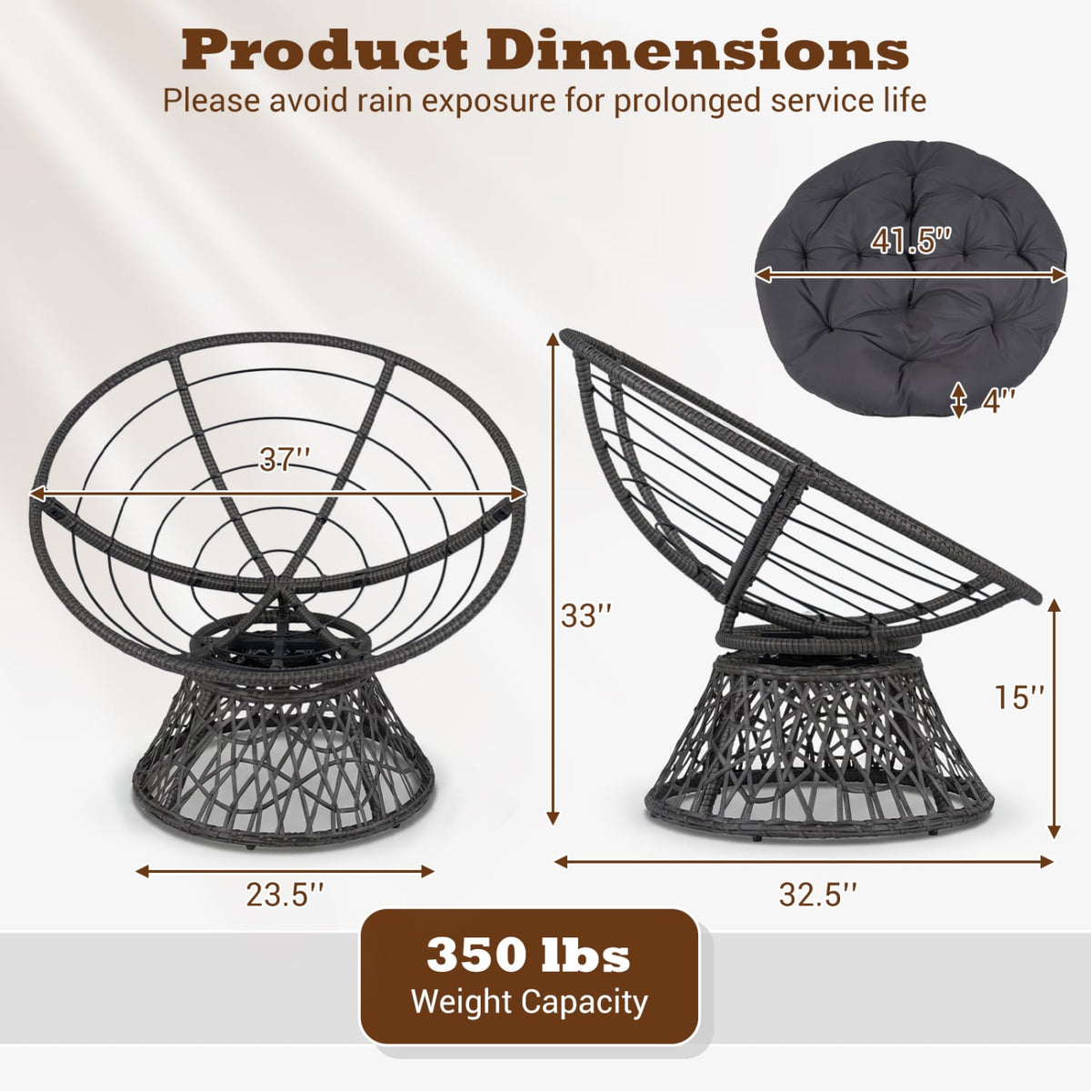 Fauteuil papasan pivotant en osier synthétique