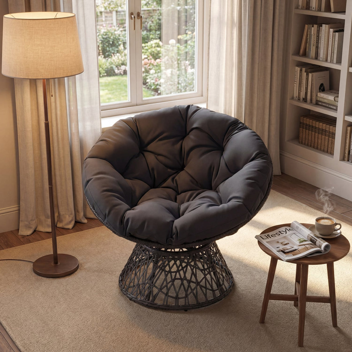 Fauteuil papasan pivotant en osier synthétique
