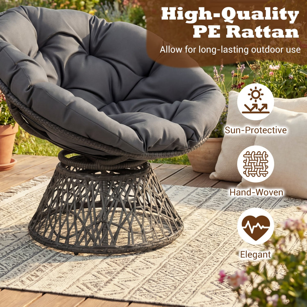 Fauteuil papasan pivotant en osier synthétique
