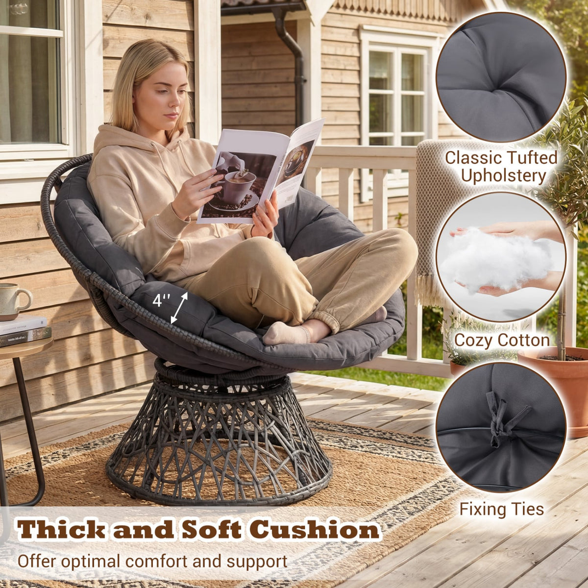 Fauteuil papasan pivotant en osier synthétique