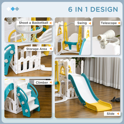 6-in-1 Toddler Playset Slide Swing Basketball Hoop