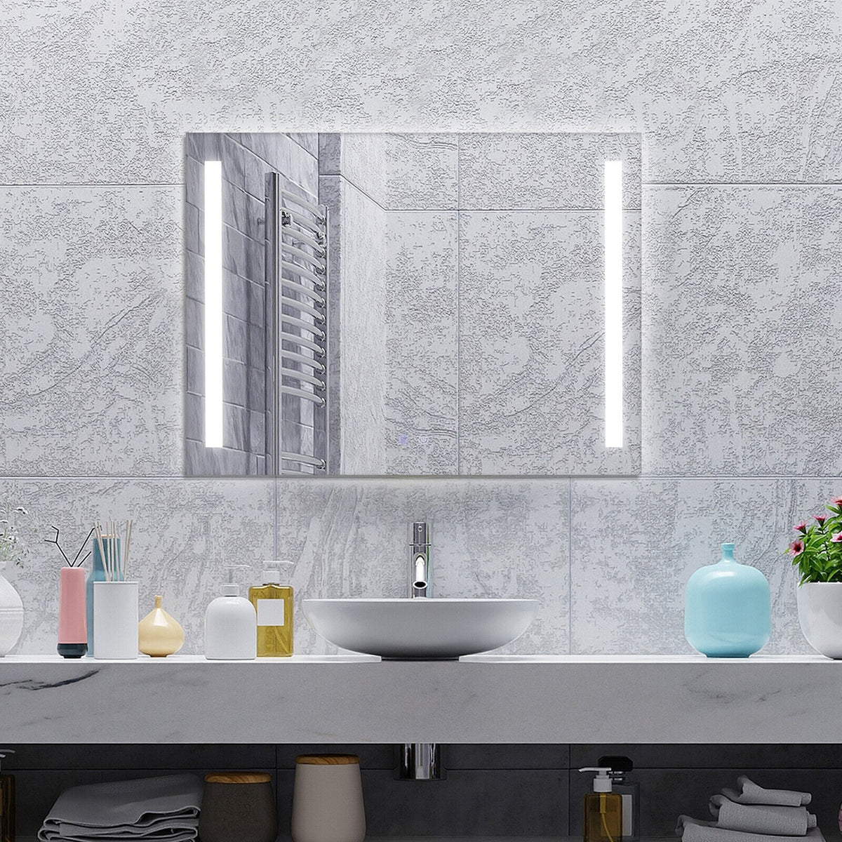 Miroir mural LED lumineux antibuée carré 81 x 61 cm