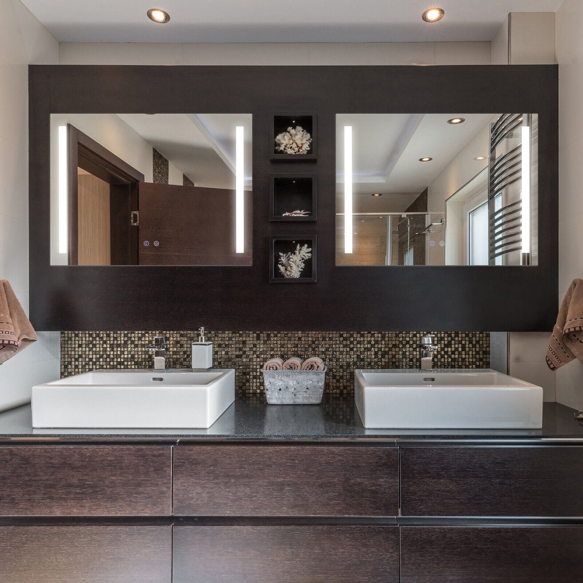 Miroir mural LED lumineux antibuée carré 81 x 61 cm