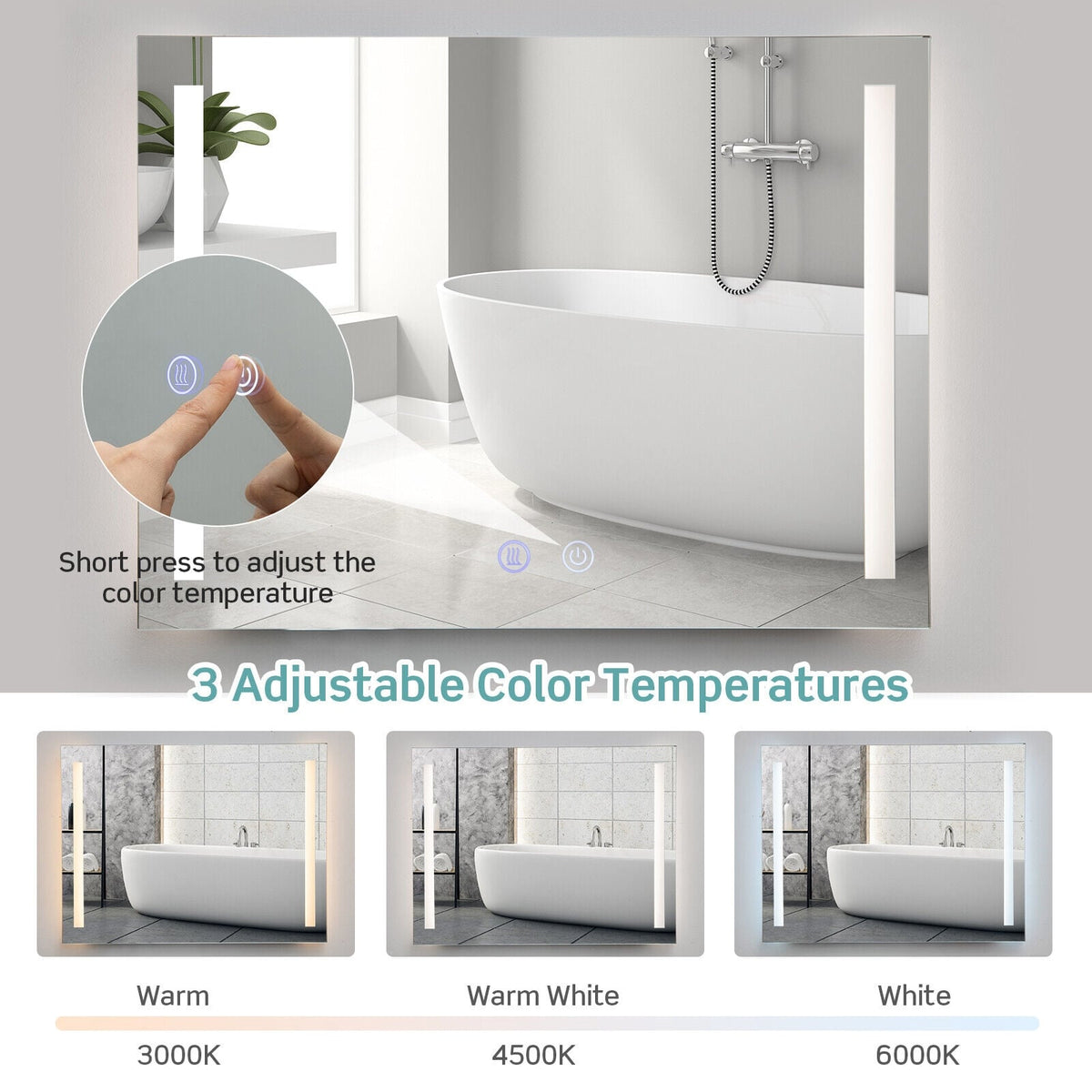 Miroir mural LED lumineux antibuée carré 81 x 61 cm