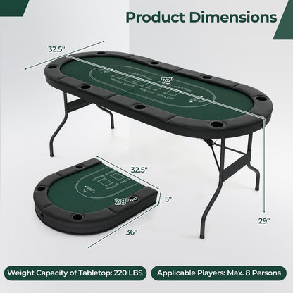 Table de poker pliante ovale pour 8 joueurs 183 cm