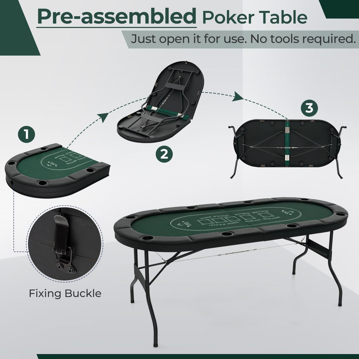 Table de poker pliante ovale pour 8 joueurs 183 cm