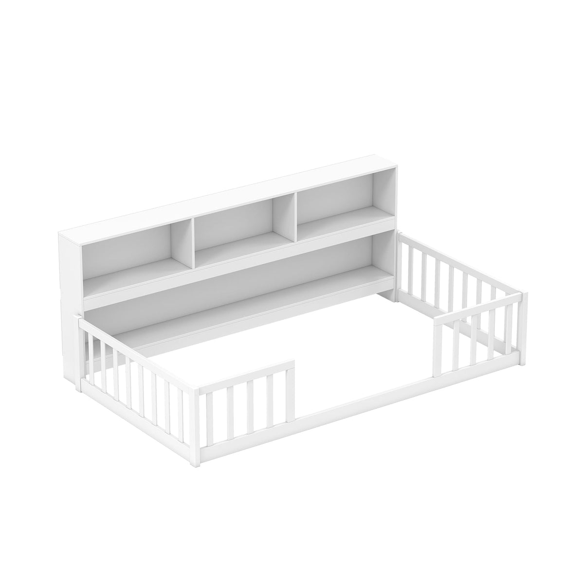 Lit de sol Montessori pour enfant avec bibliothèque intégrée