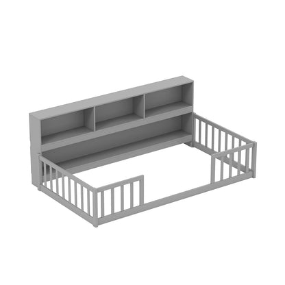 Lit de sol Montessori pour enfant avec bibliothèque intégrée
