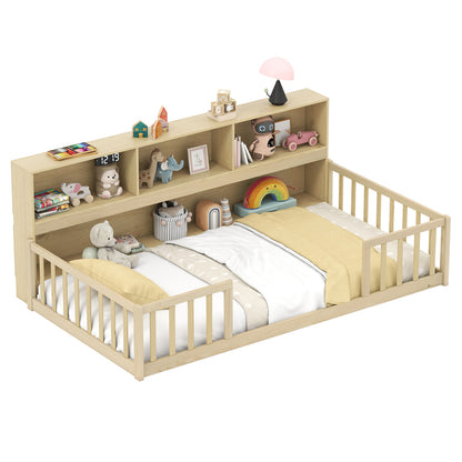 Lit de sol Montessori pour enfant avec bibliothèque intégrée