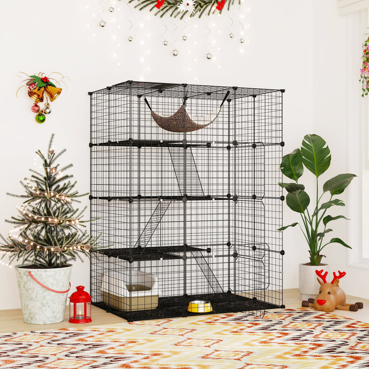 Grande cage à chats à 4 niveaux avec puits